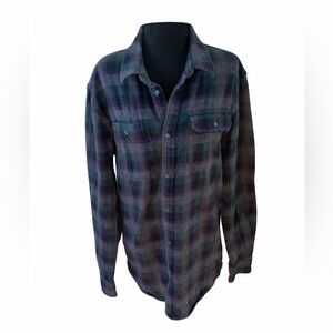 Prana Men’s Purple Green Plaid Button Down Flannel Shirt